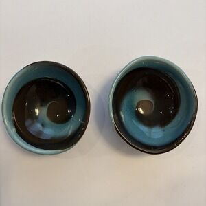 Vintage Japanese Tenmoku Crackle Glaze Ceramic Bowl Turquoise 寿 Longevity 5